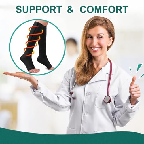 CTHH Zipper Compression Socks for Women and Men Toeless Knee High Stocking - color: Black, size: XX-Large