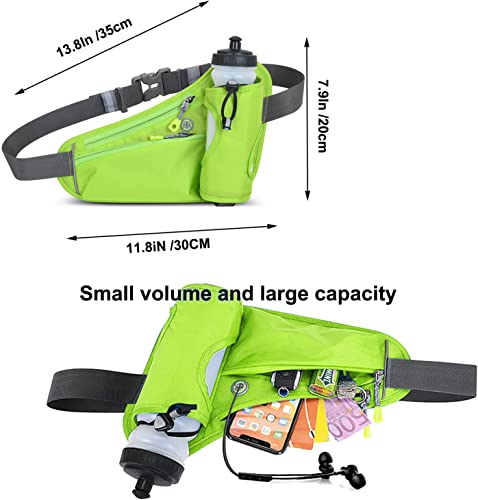 Waterproof Running Waist Bag Cycling Bumbags with Water Bottle Holder Travel Walking Dog Climbing Hiking Outdoor Sport Waist Bag with Reflective Strips(Green) - color: Green
