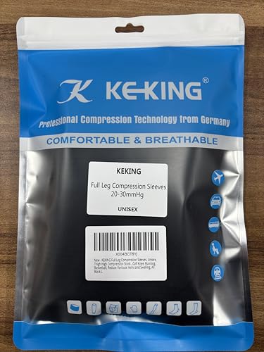 KEKING Full Leg Compression Sleeves, 20-30mmHg Graduated, Unisex, Running - color: All Black, size: Large