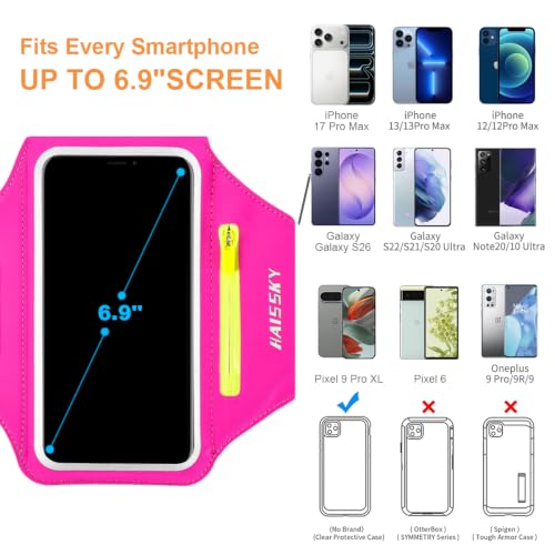 Running Armband with Earphone Pouch Fits Phones up to 6.9" - color: Rose (Up to 6.9''), size: Medium