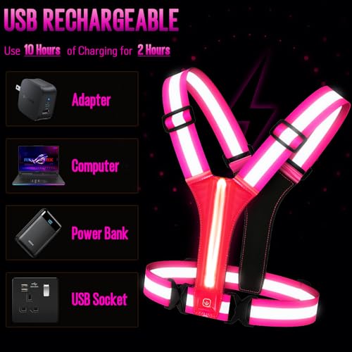 LED Reflective Vest Running Gear, Light Up Running Vest Rechargeable, Night Safety Gear for Walking Running Cycling - color: Pink