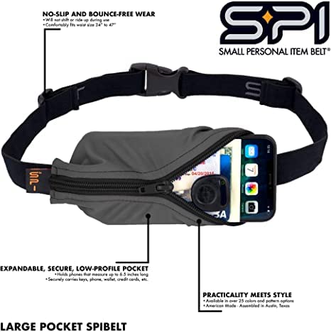 SPIbelt Running Belt for Women Men, Phone Holder for Running, Running Fanny Pack, Holder for Phone, Running Waist Pack, Adjustable Waist, [Fits All Phones]. Black White Polka Dot/Black Zipper - color: Black White Polka Dot/Black Zipper
