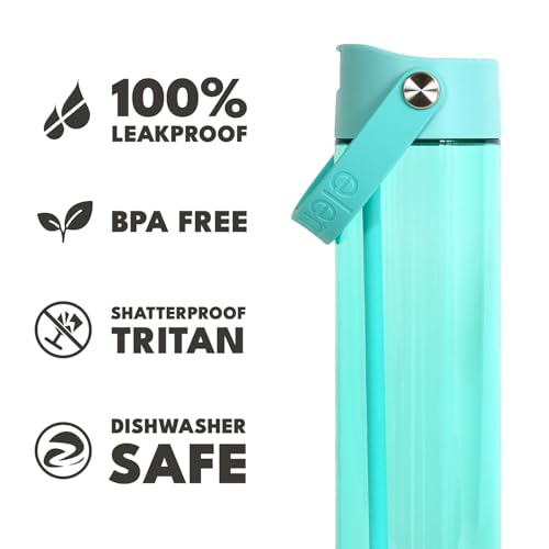 Elemental Splash 26oz Tritan Plastic Reusable Water Bottle w/Straw & Strap - color: Robin's Egg, size: 26 Ounces