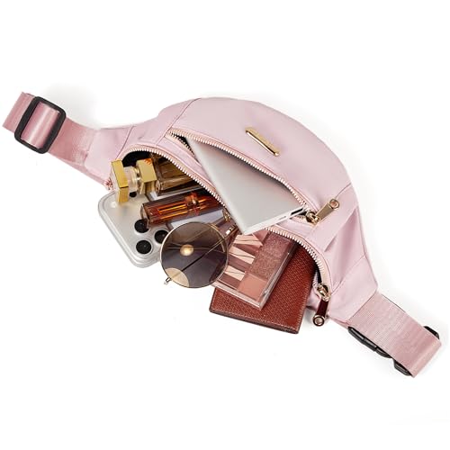 Fanny Pack Crossbody Bags for Women, Waist Pack Cross Body Purse Belt Bag for Running Sports Travel Hiking - Light Pink - color: C Light Pink