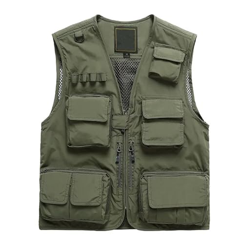 Lilychan Mens Utility Casual Fishing Vests Outdoor Vest Multi Pockets Cargo Vest Travel Hunting Camping Tactical Outerwear - color: Armygreen, size: 4X-Large