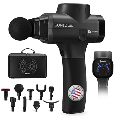 Lifepro SonicPro Massage Gun Percussion Muscle Massager with Heat, 9 Heads - color: Black, size: Pro