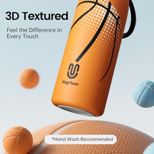 Basketball Water Bottle - 20oz Insulated Misting Water Bottles Stainless Steel 3D Textured - Basketball Accessories Gift for Kids - color: Basketball
