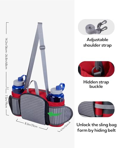 WATERFLY Fanny Pack Waist Bag: Fannie Pack 2 Water Bottle Holders Lumbar Belt Hiking Walking Running Jogging Camping Large Woman Man (Bottle Not Included) - color: Red