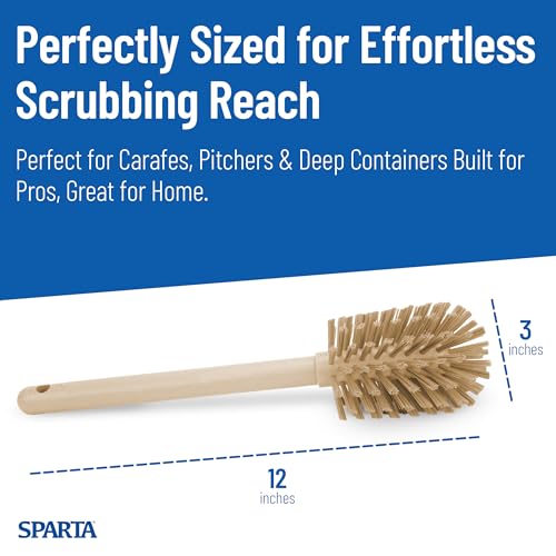 SPARTA 12 Inch Bottle Brush with Polyester Bristles and Plastic Handle, Color Coded, Large Round Head Cleaner for Bottles Jars and Food Service Equipment, Tan - color: Brown