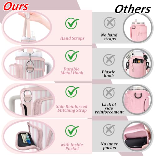 Water Bottle Carrier Bag for Stanley 40/30oz Cup Tumbler with Phone Pocket,Insulated Crossbody Water Bottle Holder with Adjustable Strap,Water Bottle Sling Pouch for Hiking Walking Camping Accessories - color: Pink Stripes