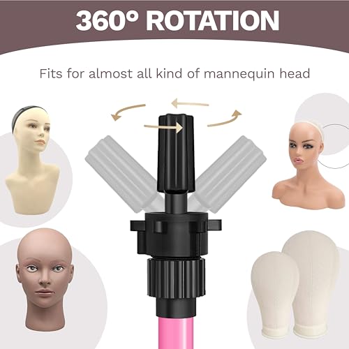 ZQIAN BEAUTY Wig Head Stand 50 Inch Metal Mannequin Head Stand for Hairdressing Training Head Adjustable Wig Stand Tripod with Tool Tray (Pink, Mannequin Head Not Included) - color: Pink, size: 50 Inch