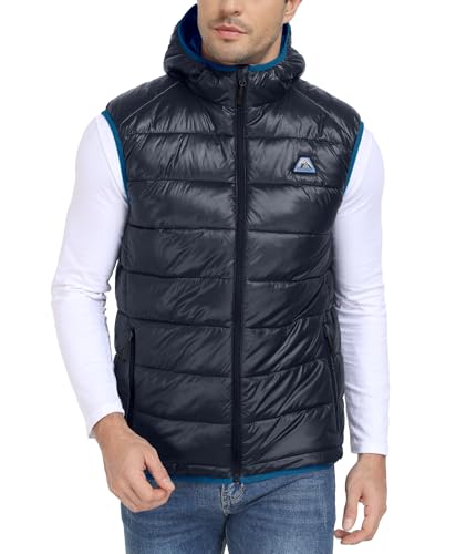 Mapamyumco Men's Hooded Puffer Vest Waterproof Lightweight Quilted - color: Navy Blue, size: Medium