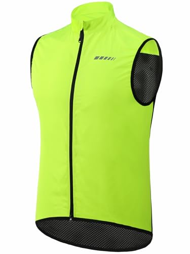 qualidyne Men's Cycling Vest Full Zip Windproof Bike Tank Top Reflective Sleeveless Cycling Jacket - color: Yellow, size: Large