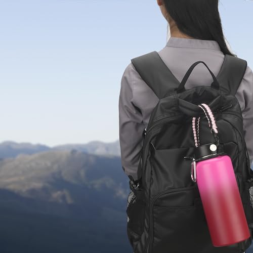 Wongeto Paracord Handle Carrier Holder with Shoulder Strap,Compatible with Hydro Flask Wide Mouth Water Bottles - color: Pink/Black