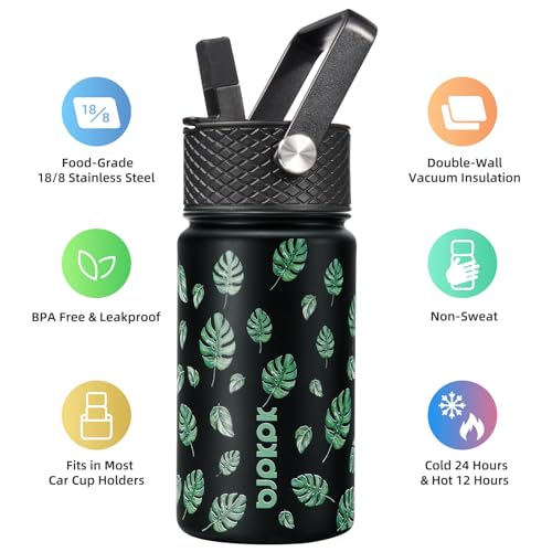 BJPKPK Insulated Water Bottle, 15oz Stainless Steel with Straw Lid - color: Leaf, style: 15oz