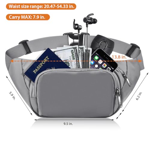 Large Fanny Pack for Women Men - Syican Waist bag with 3-Zipper Pockets - color: Gray
