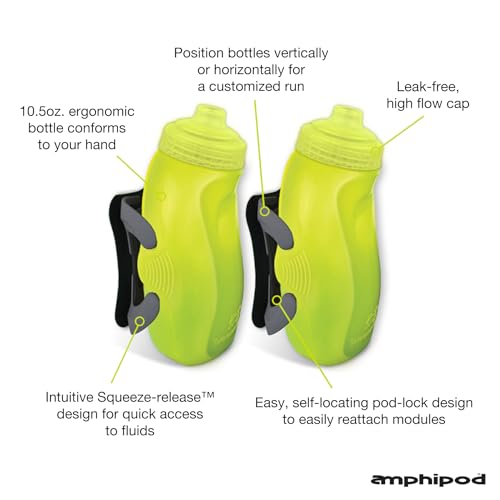 Amphipod RunLite Xtech Hydration System, 2x10.5oz Bottles, Jett-Lock Cap - color: Amp Green/Charcoal