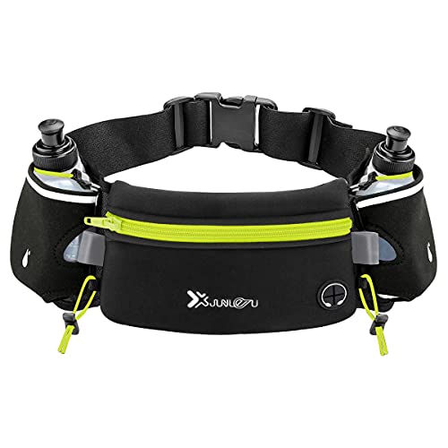 Number-one Running Belt with Water Bottles(2 x 175ML), Hydration Belt Waterproof Waist Pack Bag Fits iPhones Adjustable Sports Waist Pouch for Marathon Running Hiking Cycling - color: Green