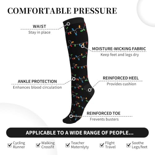 Compression Socks Knee High Circulation Support Socks For Women Men Athletic Running Hiking Cycling - color: Christmas