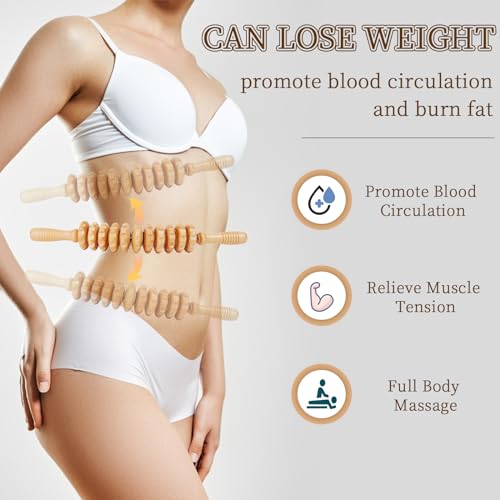 Liitrton Manual Wooden Massage Roller Stick for Muscle Relief, 11-Wheel - size: 11-Wheel-Wood