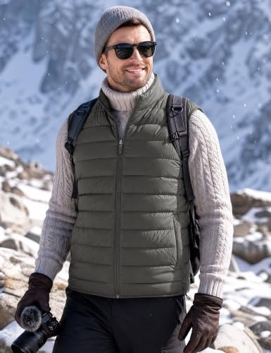 TACVASEN Men's Lightweight Packable Puffer Winter Warm Vests Outerwear - color: Dark Grey, size: Small