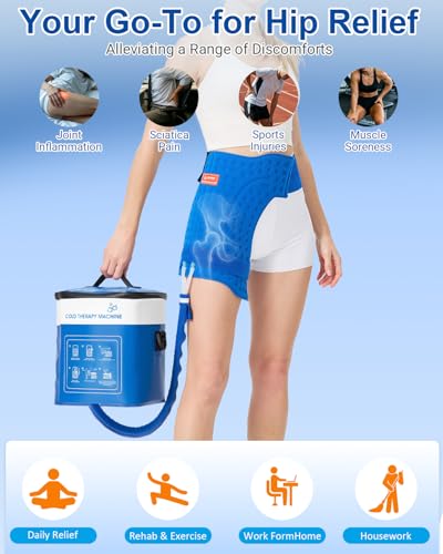 Cold Therapy Machine for Hip, 15.8Qt Large Ice Machine with Temp Display & Pressure Regulator, Cryotherapy Leak-Proof Hip-Specific Wrap, Whisper-Quiet Pump & 4 Timer Settings