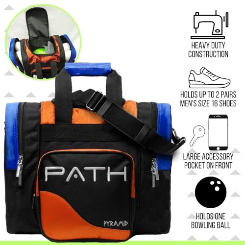 Pyramid Path Pro Deluxe Single Bowling Ball Tote - Holds One Ball, One Pair Shoes Up to Mens 15 - color: Orange/Royal Blue