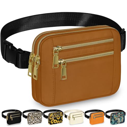 Capolo Fanny Packs for Women 4 Zip Pocket Crossbody Belt Bag Waist Bags - color: Brown, size: Large