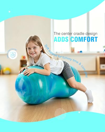ZOOJOY Peanut Ball for Kids and Adults, 18/20Inch Anti-Burst Exercise Ball - color: Green & Blue, size: 35 x 18 Inch
