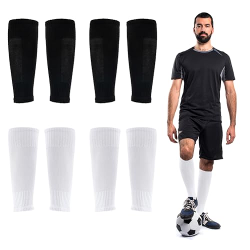 4 Pairs Leg Sleeves for Soccer, Shin Guard Sleeves Accompany Grip Socks, Youth Adults - color: White+Black