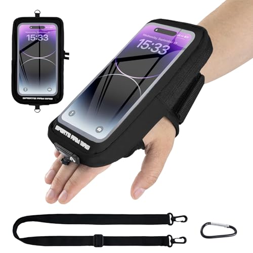 Phone Holder for Running, Running Armband Phone Holder with Carabiner, Phone Armbands for iPhone 17 16 15 14 13 12 11Pro Max & Galaxy S25/S24/S23, Cell Phone Armband Up to 6.8'' Phone (Black)