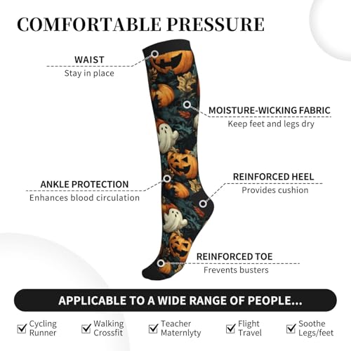 Compression Socks Knee High Circulation Support Socks For Women Men Athletic Running Work Hiking Cycling Travel - color: Halloween