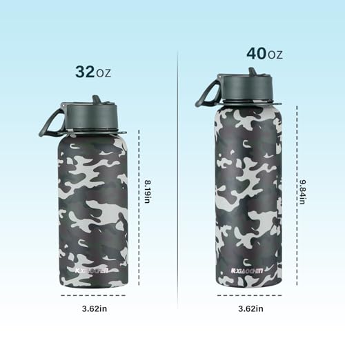 KXIAOCHEN Insulated Water Bottle with Strap, 48-Hour Cold, 2 Lids - color: Camouflage, size: 32 Ounces