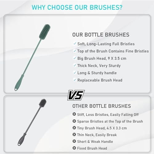Silicone Bottle Brush, 15.7" Water Bottle Cleaner Brush, Green - color: Long Green