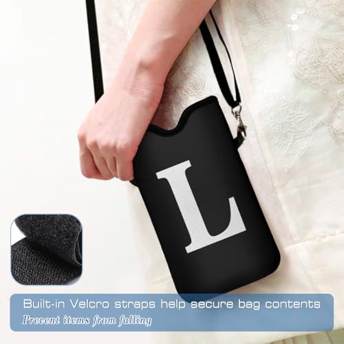 Men Women Universal Neoprene Cell Phone Pouch Sleeve 7.5 X 4.3 in Smart Mobile Protection Case Bag with Crossbody Strap/Neck Lanyard Privacy Case Covers Letter L