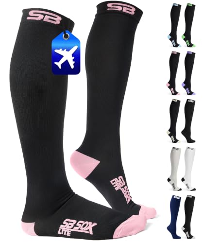 SB SOX Lite Compression Socks for Flying (15–20 mmHg) - color: Black/Pink, size: L/XL