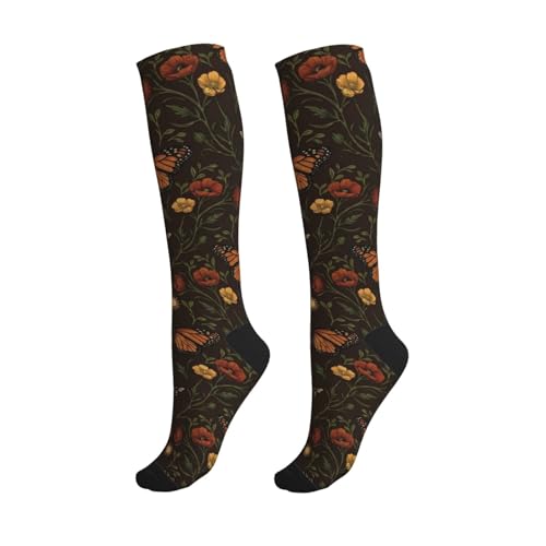 Witchy Moth Compression Socks For Women Men - color: Butterfly Floral