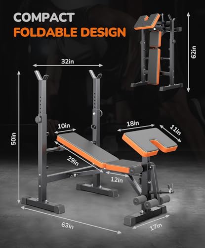Multi-Function Compact Weight Bench Set Home Gym - color: Orange