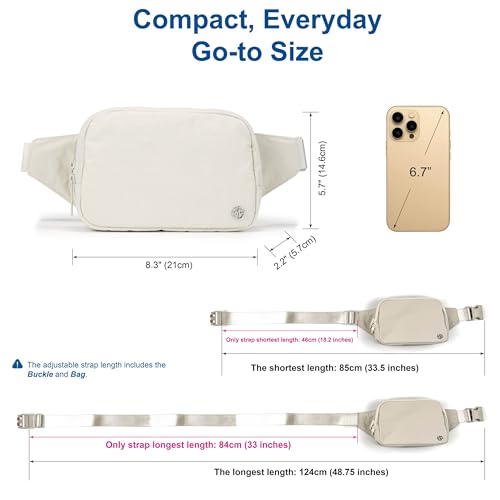 Pander Belt Bag Large 2L, Nylon Fanny Pack Purse for Women and Men with Adjustable Strap - color: White Opal