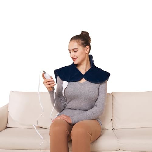 Ruqiji 19" x 24" Weighted Neck&Shoulder Heating Pad, 2.5lbs with 12 Temperature Settings&Countdown Timer,Pain Relief for Neck/Shoulders/Menstrual Pain(Navy Blue) - color: 02-navy Blue