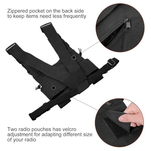 Radio Chest Harness Chest Front Pack Pouch Holster Vest Rig for Two Way Radio Walkie Talkie(Rescue Essentials) - color: Black