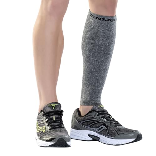Zensah Calf/Shin Compression Sleeve - Made in the USA Single Leg Compression Sleeve for Shin Splint Relief, Recovery, Running - color: Heather Grey, size: Large-X-Large