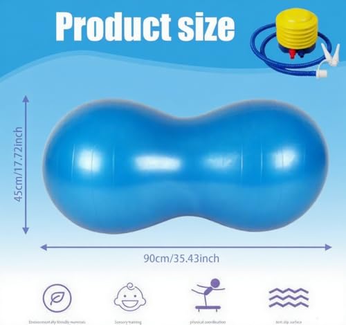 Peanut Yoga Ball, 90x45cm Anti Burst Exercise Ball, Heavy Duty Inflatable PVC Peanut Ball with Pump and Plug, kids/Adult Fitness, Pregnancy Support, Child Physical Therapy, Animal Balance Training - color: blue
