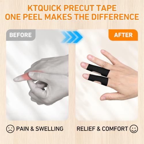 KTQUICK Precut Finger Kinesiology Tape, 40 PCS, 20% Stronger Black&Beige - color: Black&beige