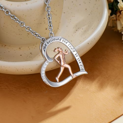 PROESS Tennis/Basketball/Soccer/Gymnastics/Running/Golf/Barbell Necklace 925 Sterling Silver Sports Pendant Inspirational Jewelry Gifts for Women - style: Running