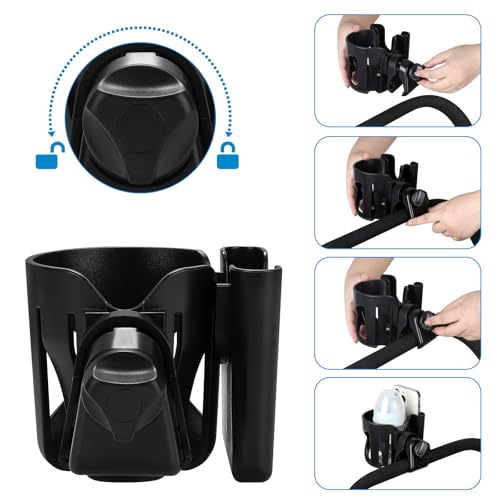 Accmor Stroller Cup Holder, Universal Cup Holder for Walker Wheelchair Bike Scooter, 360° Rotatable Stroller Cup Holder Attachment Walker Wheelchair Accessory - color: Cup Phone Holder-Black