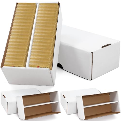 Yexiya 2 Pack 1600 Count Trading/Gaming Card Storage Box 2 Row Cardboard Storage Boxes for Gaming Cards Baseball Football Basketball Hockey Sports Collecting Supplies, White