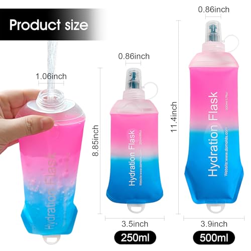 WILDREEDS 250ml Soft Flask, TPU Collapsible Soft Water Bottle for Hydration Pack, Running Vest, Folding Water Bottle for Hiking Cycling Climbing-1Pcs, Pink to Blue - color: 250ml Pink to Blue