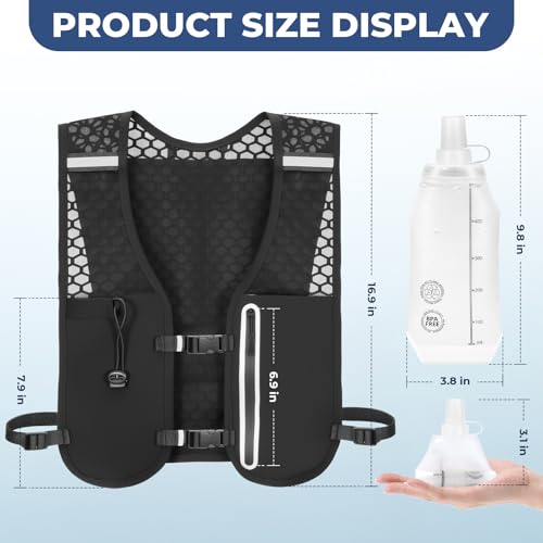 Running Hydration Vest, Adjustable Chest Straps Running Vest for Women Men with 500ml Soft Flask - color: Black