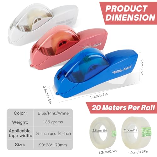 Eagle Automatic Tape Dispenser, Handheld & Portable Design, Office Tape Gun, One-Handed Operation with Safety Blade for Office, Home, DIY or Packaging (Includes 2 Free Tapes)（Blue） - color: Blue